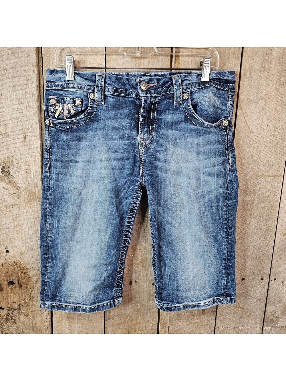 Miss Me Women's Size 30 Curvy Bermuda Denim Shorts Embellished Rhinestones